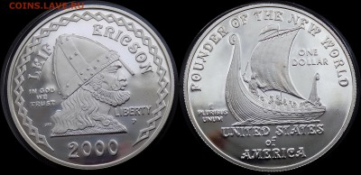 США 1 доллар 2000 Лейф Эриксон Викинги - США доллар 2000