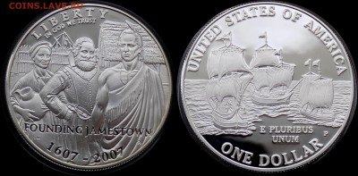 США 1 доллар 2007 Джеймстаун  Парусники - США доллар 2007