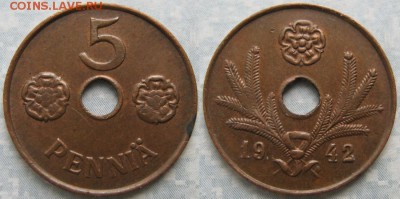 Финляндия 5 пенни 1942 до 13-01-19 в 22:00 - Финляндия 5 пенни 1942    186-ак3-4023