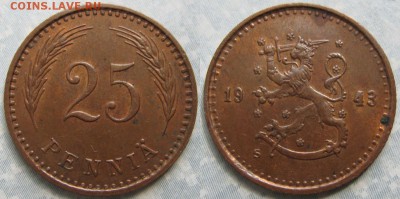 Финляндия 25 пенни 1943 до 13-01-19 в 22:00 - Финляндия 25 пенни 1943    186-ак3-4024