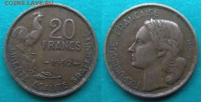 Франция - 20 франков 1952 года до 13.01 - франция 20 франков 1952 года