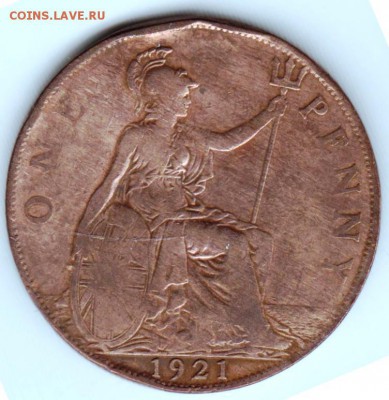 Великобритания 1 пенни 1921 г. до 24.00 17.01.19 г. - 055