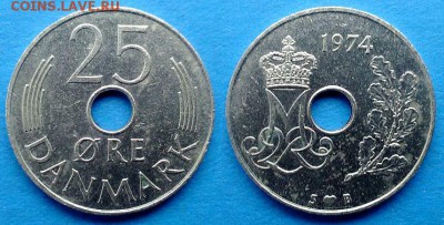 Дания - 25 эре 1974 года до 17.01 - дания 25 эре 1974 года