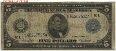5 долларов 1914 г., США, из обращения, F, до 22:30 14.01.19 - 5 долларов 1914 - 1