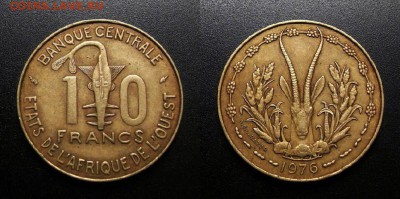 МОНЕТЫ МИРА 01-19 - Западная Африка – 10 франков (1976) «Золотая гиря Ашанти; газель» №1