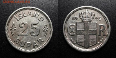 МОНЕТЫ МИРА 01-19 - Исландия (Дания) – 25 эйре (1925)