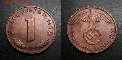 МОНЕТЫ МИРА 01-19 - Германия (3-й Рейх) – 1 рейхспфенниг (1939 D) бронза №2