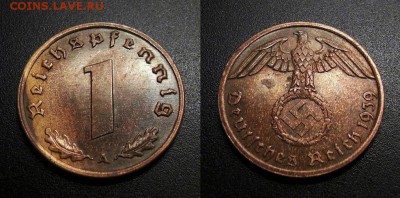 МОНЕТЫ МИРА 01-19 - Германия (3-й Рейх) – 1 рейхспфенниг (1939 А) бронза №3
