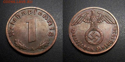 МОНЕТЫ МИРА 01-19 - Германия (3-й Рейх) – 1 рейхспфенниг (1938 А) бронза №2