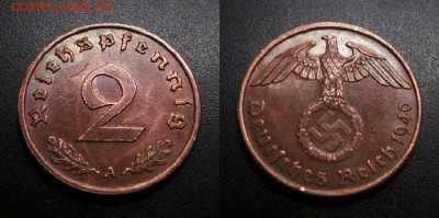 МОНЕТЫ МИРА 01-19 - Германия (3-й Рейх) – 2 рейхспфеннига (1940 А) бронза №1
