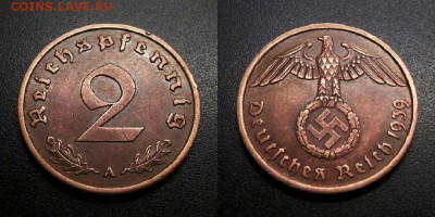 МОНЕТЫ МИРА 01-19 - Германия (3-й Рейх) – 2 рейхспфеннига (1939 А) бронза №2