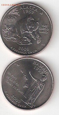 США: Квотеры-штаты Аляска D + Гавайи D  UNC - Al+Gavayi A