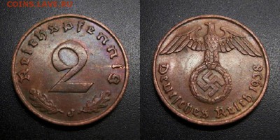 МОНЕТЫ МИРА 01-19 - Германия (3-й Рейх) – 2 рейхспфеннига (1938 J) бронза №3