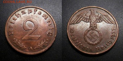 МОНЕТЫ МИРА 01-19 - Германия (3-й Рейх) – 2 рейхспфеннига (1937 А) бронза №3