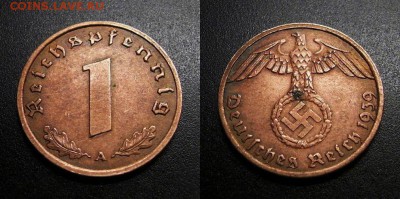 МОНЕТЫ МИРА 01-19 - Германия (3-й Рейх) – 1 рейхспфенниг (1939 А) бронза №4