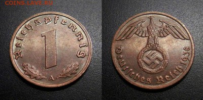 МОНЕТЫ МИРА 01-19 - Германия (3-й Рейх) – 1 рейхспфенниг (1938 А) бронза №3