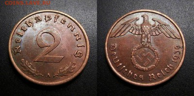 МОНЕТЫ МИРА 01-19 - Германия (3-й Рейх) – 2 рейхспфеннига (1939 А) бронза №3