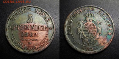 МОНЕТЫ МИРА 01-19 - Германия (Саксония) – 5 пфеннигов (1862 В) №1