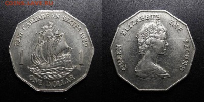 МОНЕТЫ МИРА 01-19 - Восточные Карибы – 1 доллар (1989) «Парусник; Елизавета II»