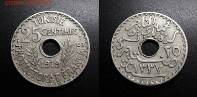 МОНЕТЫ МИРА 01-19 - Франц. Тунис - 25 сантимов (1919)