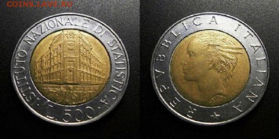 МОНЕТЫ МИРА 01-19 - Италия – 500 лир (1996) «70 лет Национальному институту статистики» (бм)