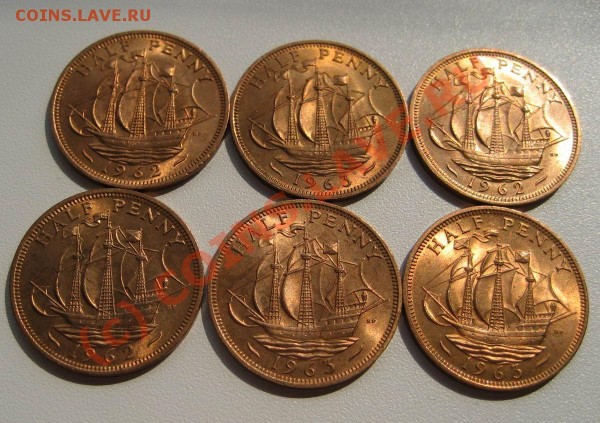 2 пенни Великобрит. лот 6 монет - UNC -до 25.04 - half penny_2