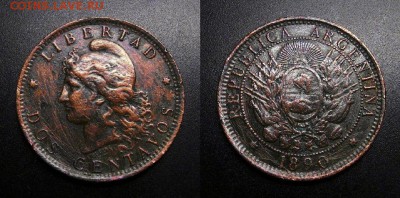 МОНЕТЫ МИРА 01-19 - Аргентина – 2 сентаво (1890) бронза (d-30,3мм) №1