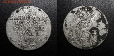 МОНЕТЫ МИРА 01-19 - Дания – 2 скиллинга (1801 MF) «Кристиан VII» (Ag)
