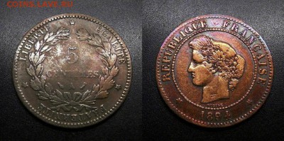 МОНЕТЫ МИРА 01-19 - Франция – 5 сантимов (1894 А)