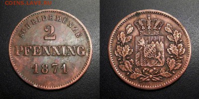 МОНЕТЫ МИРА 01-19 - Германия (Бавария) – 2 пфеннига (1871)