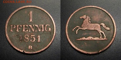 МОНЕТЫ МИРА 01-19 - Германия (Брауншвейг-Вольфенбюттель) – 1 пфенниг (1851)