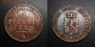 МОНЕТЫ МИРА 01-19 - Германия (Рейсс-Шлейц) – 1 пфенниг (1850 А)