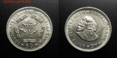 МОНЕТЫ МИРА 01-19 - ЮАР – 5 центов (1963) «Гигантская протея; исследователь Ян ван Рибек» (Ag) №2