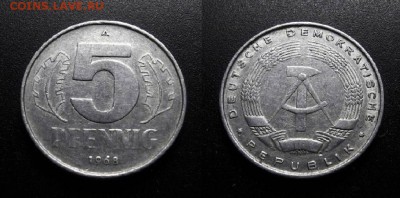 МОНЕТЫ МИРА 01-19 - ГДР – 5 пфеннигов (1968 А)