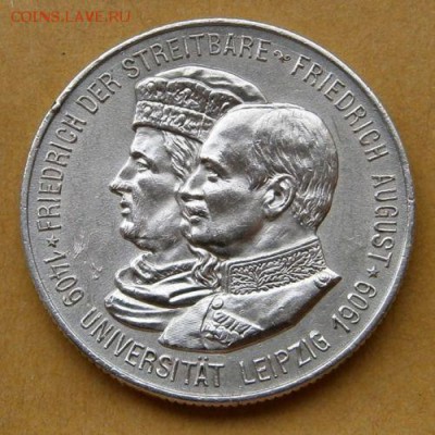 Саксония 2 марки 1909 Лейпцигский университет 500 лет XF - saksonija_2_marki_1909_lejpcigskij_universitet_500_let_xf_serebro