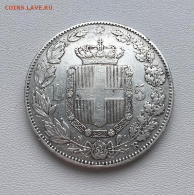 Крона Шайба Италия 5 лир 1879 Умберто I VF-XF Серебро - krona_shajba_italija_5_lir_1879_umberto_i_vf_xf_serebro
