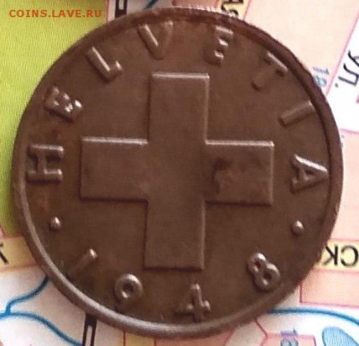 2 раппена 1948г. Швейцария. Ок. 27.01 19 г. в 22.20 - 2 раппена.1