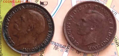 1 фартинг Великобритания. 2 штуки. До 27.01.19 г. 22.10 час - Фартинг.а.