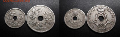 МОНЕТЫ МИРА 01-19 - Бельгия - набор 5 + 25 сантимов (1906-08) №14-3