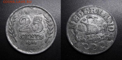 МОНЕТЫ МИРА 01-19 - Нидерланды – 25 центов (1941) «Ладья» цинк