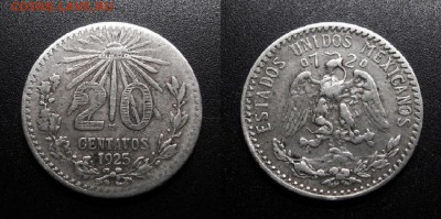МОНЕТЫ МИРА 01-19 - Мексика – 20 сентаво (1925) (Ag)