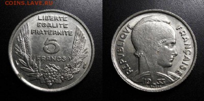 МОНЕТЫ МИРА 01-19 - Франция – 5 франков (1933) никель (тип №2) (XF) №3