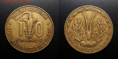 МОНЕТЫ МИРА 01-19 - Западная Африка – 10 франков (1976) «Золотая гиря Ашанти; газель»
