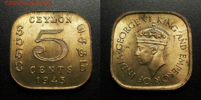 МОНЕТЫ МИРА 01-19 - Брит. Цейлон – 5 центов (1945) «Георг VI»