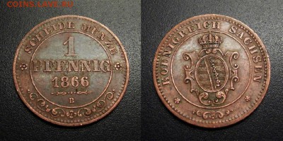 МОНЕТЫ МИРА 01-19 - Германия (Саксония) – 1 пфенниг (1866 В) медь №1