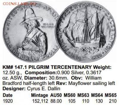 HALF DOLLAR 1920 США Pilgrim - Каталог 2.JPG