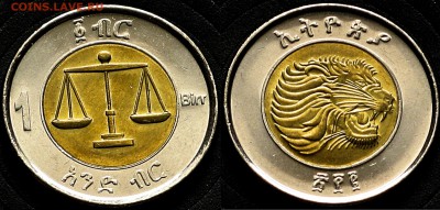 Эфиопия 1 быр 2010 Биметалл - Эфиопия 1 быр 2010 Лев Весы Биметалл 15-1-10