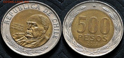 Чили 500 песо 2013 Кардинал Биметалл - Чили 500 песо 2013 Кардинал Биметалл  10-6-6