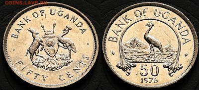 Уганда 50 центов 1976 UNC - Уганда 50 центов 1976 UNC Венценосный Журавль 9-7-5