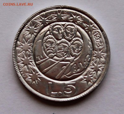 Сан Марино 5 лир 1973, тираж - 290 697 - 3